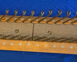 Vtg Metal & Wood Wall Mounted Tie Rack