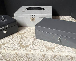 Lot 32: 3 Pc Lot Strong Box, Money Box