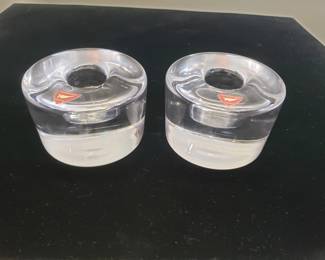 084 Lot 93 Pair of Orrefors crystal candleholders