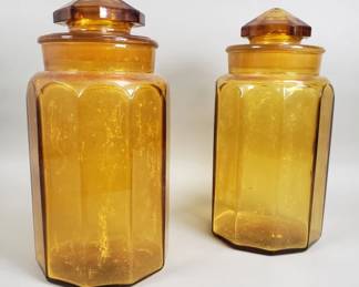 490 Lot 443 Vintage paeled amber glass canister jars