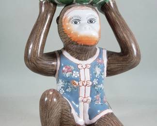 122 Lot 131 Vintage Asian ceramic monkey figural bowl