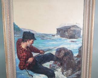 175 Lot 434 William Yeakle signed oil painting Losing the Cabin