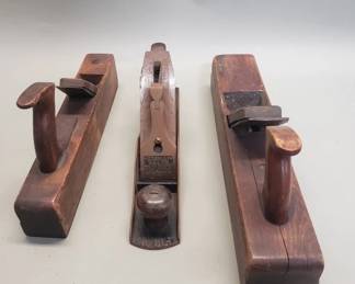 165 Lot 447 Three antique wood and iron jack planes