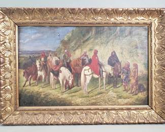 152 Lot 132 Antique oil on canvas featuring a procession of mounted horsemen