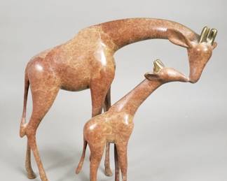 010 Lot 682 Loet Vanderveen cast bronze giraffe and baby sculpture
