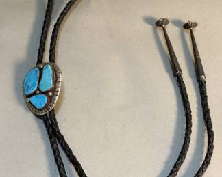 197 Lot 206 Vintage silver and turquoise bolo tie