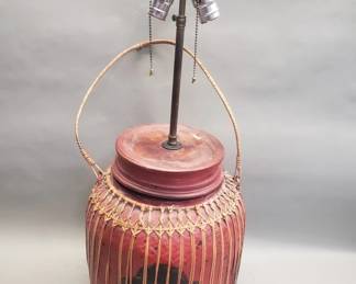 280 Lot 327 Vintage Asian lacquered bamboo rice basket table