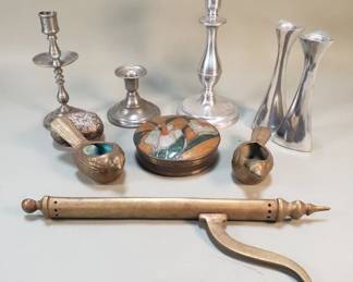 317 Lot 351 Group of aluminum brass and pewter candlesticks