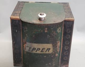 137 Lot 726 Antique mercantile tollwear spice counter display bin made of tin