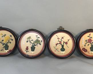 424 Lot 410 4 vintage Chinese jade and coral shadow box wall