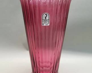 189 Lot 294 Pilgrim cranberry glass vase with original label