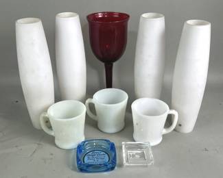 807 Lot 724 Four vintage milk glass lamp shades hand blown
