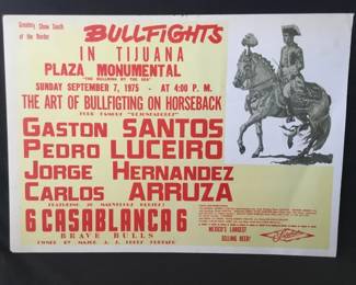 408 Lot 402h Vintage 1975 Tijuana Mexico Bullfights pole poster