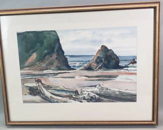 188 Lot 388 Jule H Kullberg signed coastal watercolor dated