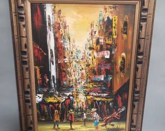 110 Lot 119 Mid century impasto oil of street scape Hong K