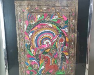 518 Lot 457 Vintage Mexican style folk art gouache on bark