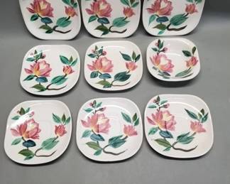 051 Lot 471 Red Wing Blossom Time hand painted pottery set