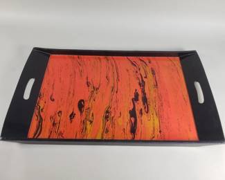 470 Lot 433 MCM black rectangular serving tray with a fiery
