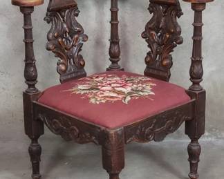 132 Lot 549 Antique Italian carved walnut corner arm chair