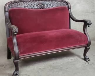 615 Lot 544 Antique upholstered carved mahogany love seat