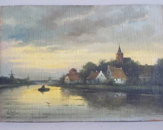 066 Lot 129 Vintage signed oil painting on board