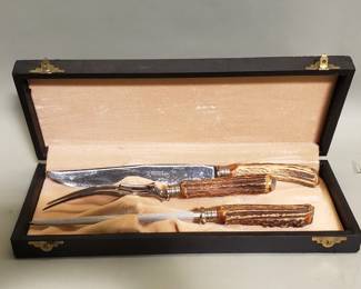 800 Lot 717 Vintage Anton Wingen Jr stag horn carving set
