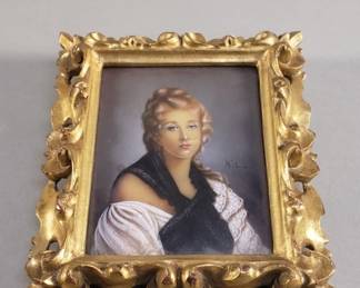 668 Lot 593 Vintage signed hand painted portrait
