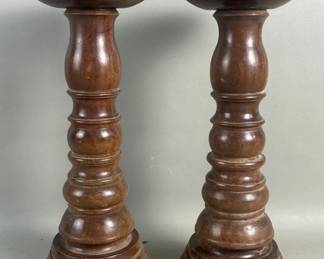 695 Lot 618 Pair of vintage carved wood candlesticks