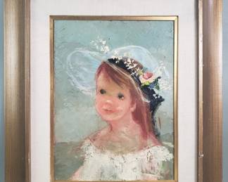 173 Lot 393 Vintage signed Mary Beich Impressionist style impasto oil on canvas portrait painting