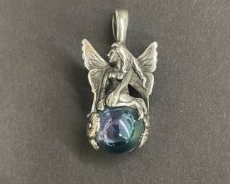 793 Lot 710h Sterling silver fairy pendant with iridescent blue