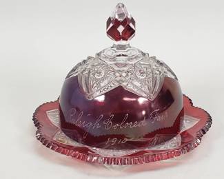 792 Lot 710 Vintage ruby stained cut crystal cover dish
