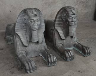 024 Lot 33 Pair of vintage Egyptian brass sphinx statues