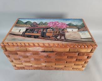 739 Lot 660 Vintage carved wood hand painted cigar box