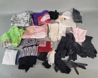342 Lot 365 Group of fabric women s gloves silk scarves
