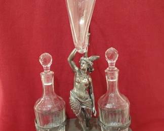 163 Lot 427h Antique Art Nouveau Aurora silver plate cruet set with winged Mercury figure