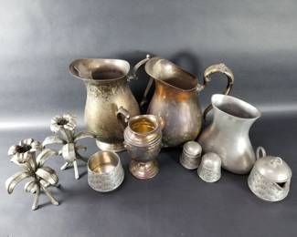 272 Lot 321 Box of silver plate and pewter vase pitcher