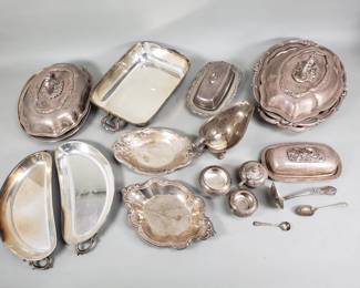 786 Lot 704 Group of vintage silver plate chafing dish