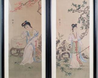 072 Lot 480 Pair of signed Chinese paintings on fabric