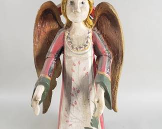 574 Lot 505 Vintage hand painted carved wood angel figurine