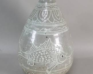 618 Lot 547 Vintage pottery vase with fish motifs