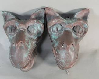 154 Lot 193 Pair of antique Gothic style bronze gargoyle gate accents