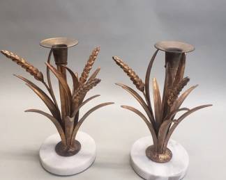 591 Lot 520 Pair of vintage gilt metal and marble candlesticks