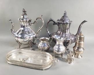 428 Lot 412 Group of silver plate teapots cream sugar