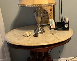 Carved Wood Marble Top Table 