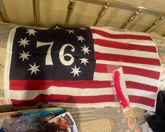 Vintage Bicentennial 76 Flag with Quill Pen