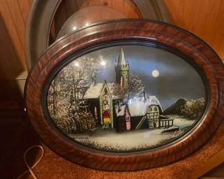Vintage Reverse Painted Convex Glass Picture