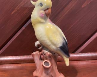 Vintage Cockatoo Parrot Ceramic Flower Frog Vase