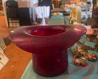 Vintage Ruby Red Glass Top Hat Vase