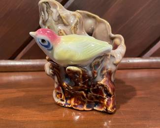 Vintage Royal Copley Bird on Log Planter