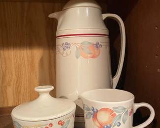 Vintage Corning Corelle Abundance Thermal Carafe, Sugar Bowl, and Creamer